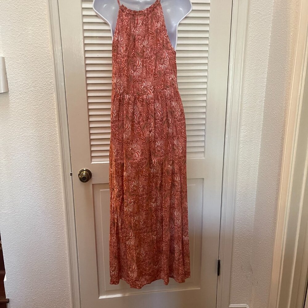 Old Navy Boho Floral Maxi Dress M Coral Flowy Beach Vacation - Picture 3 of 8